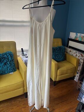 Women's Cream Maxi jumpsuit  with Spaghetti Straps wide legs
